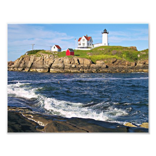 Nubble Lighthouse, Cape Neddick Maine Foto Afdruk (Voorkant)
