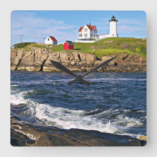 Nubble Lighthouse, Cape Neddick Maine Vierkante Klok (Voorkant)