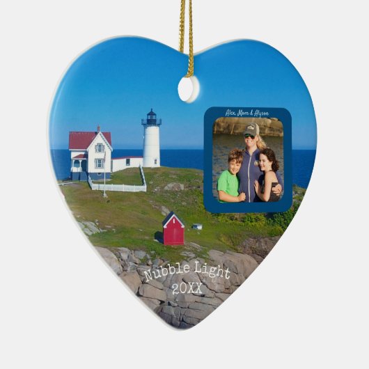 Nubble Lighthouse Familie Foto Kerstmis Keramisch Ornament (Rechts)