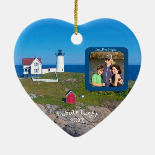 Nubble Lighthouse Familie Foto Kerstmis Keramisch Ornament (Achterkant)