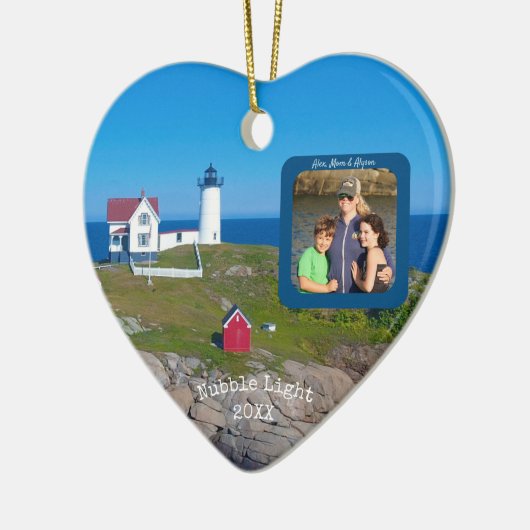 Nubble Lighthouse Familie Foto Kerstmis Keramisch Ornament (Links)