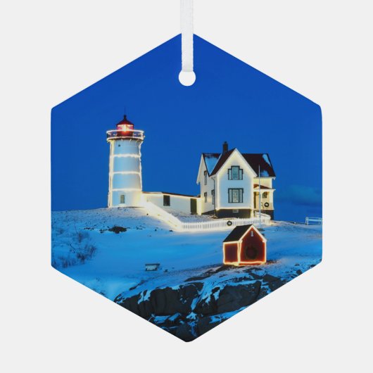 Nubble Lighthouse Glas Ornament (Achterkant)