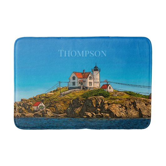 Nubble Lighthouse Maine Nautical Personalized Badmat (Voorkant)