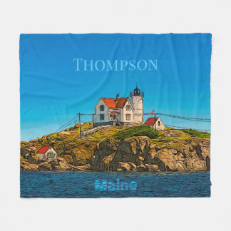 Nubble Lighthouse Maine Nautical Personalized Fleece Deken