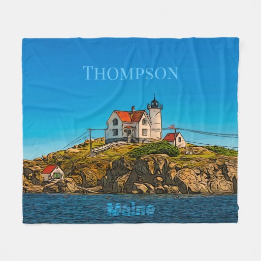 Nubble Lighthouse Maine Nautical Personalized Fleece Deken (Voorkant (Horizontaal))