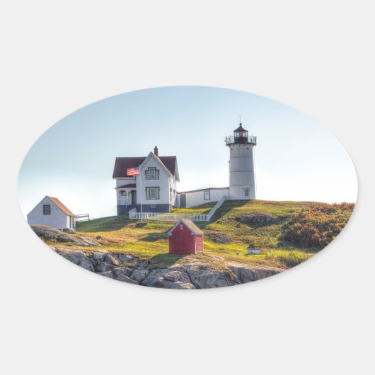 Nubble Lighthouse Ovale Sticker (Voorkant)
