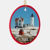 Nubble Lighthouse Red Family Foto Keramisch Ornament (Rechts)