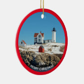 Nubble Red Year Atlantic Ocean Maine Lighthouse Keramisch Ornament (Rechts)