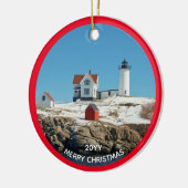 Nubble Red Year Atlantic Ocean Maine Lighthouse Keramisch Ornament (Links)