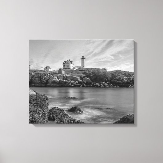 Nubble vuurtoren zwart-wit canvas afdruk (Voorkant)