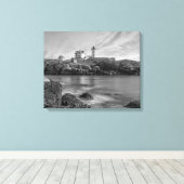 Nubble vuurtoren zwart-wit canvas afdruk (Insitu (Houten vloer))