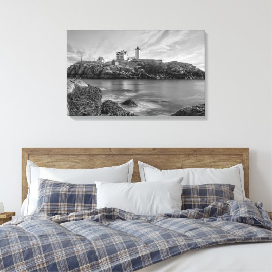 Nubble vuurtoren zwart-wit canvas afdruk (Insitu (Slaapkamer))