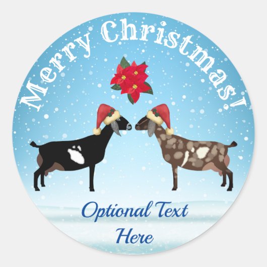 Nubian Dairy Goat Kerstmis in de sneeuw Ronde Sticker (Voorkant)