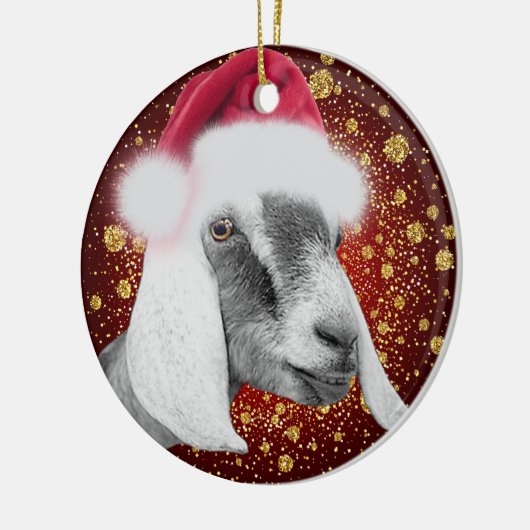 Nubian Dairy Goat Santa Hat kerstversiering Keramisch Ornament (Links)