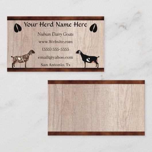 Nubian Dairy Goat Visitekaartje (Voorkant / Achterkant)