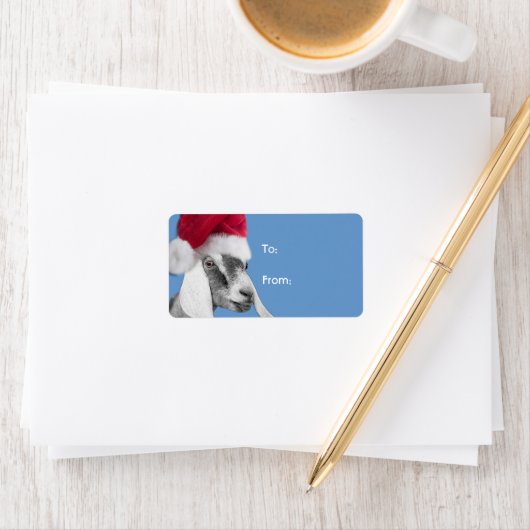 Nubian Goat Santa Goat Label met kerstcadeaus (Insitu)