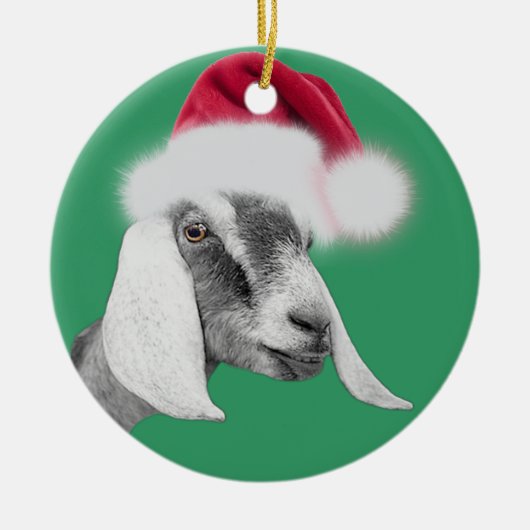 Nubian Goat Santa Hat kerstversiering Keramisch Ornament (Voorkant)