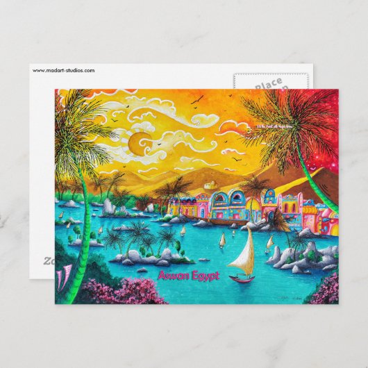 Nubisch dorp Aswan Egypt Reizen Pop Art Briefkaart (Voorkant / Achterkant)