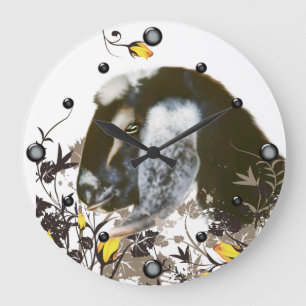 Nubische Geit Portret Schilderij Bloemen Muur Klok