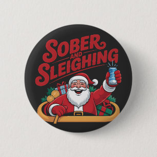 Nuchter en sleeën Nuchtere Kerstman Nuchterheid Ke Ronde Button 5,7 Cm