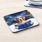 Nuchtere hond leest groot boek herstel bier onderzetter (Linkerzijde)