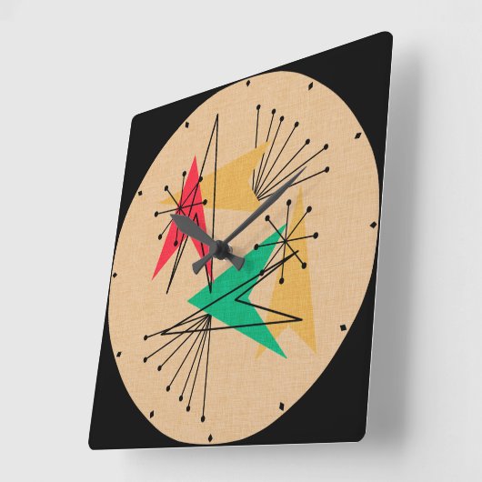 Nucleaire pijlen en Starbursts Mid Century Modern Vierkante Klok (Hoek)