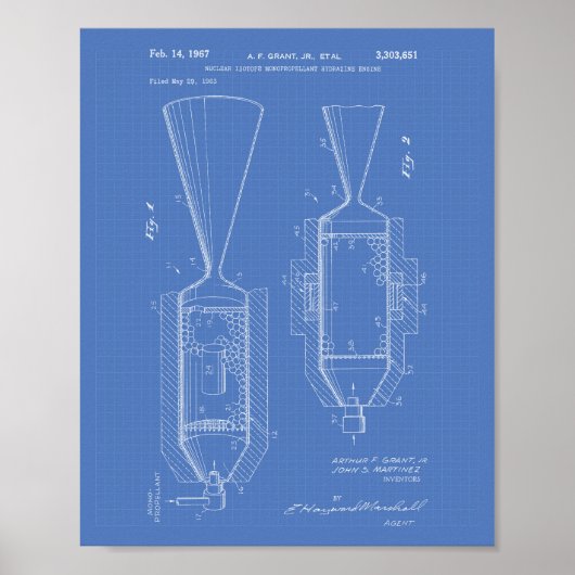Nuclear Isotope Engine 1963 Patent Art Blueprint Poster (Voorkant)