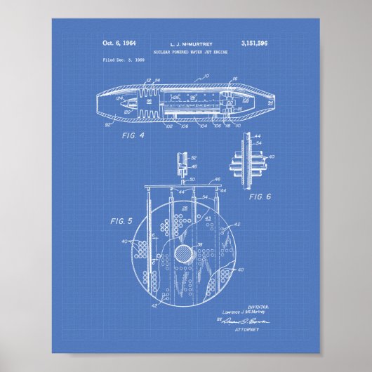 Nuclear Water Jet Engine 1959 Art Blueprint Poster (Voorkant)