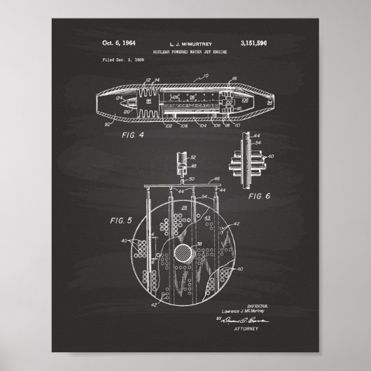 Nuclear Water Jet Engine 1959 Art Chalkboard Poster (Voorkant)