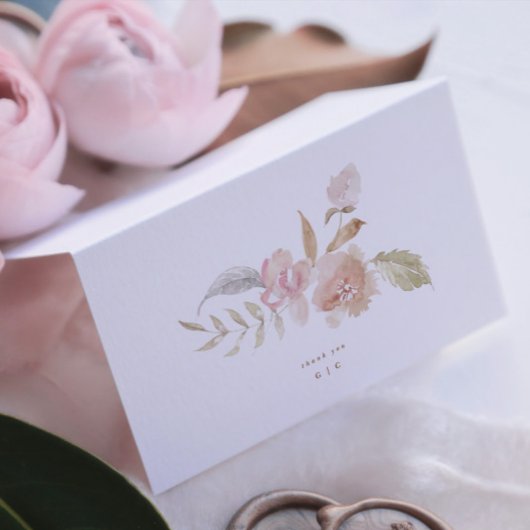 Nude Romantic Waterverf Florals Wedding Bedankkaart