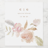 Nude Romantic Waterverf Florals Wedding Bottle Wijn Etiket (Enkel label)