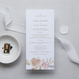 Nude Romantic Waterverf Florals Wedding Ceremony Programmakaart