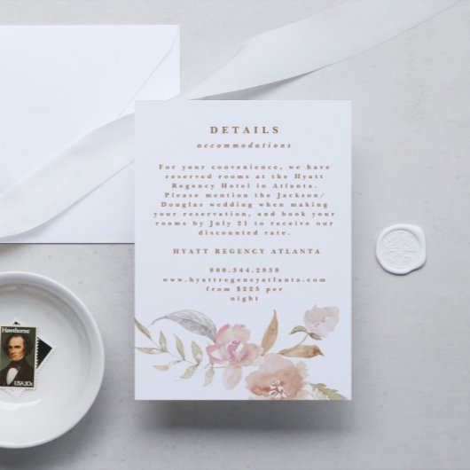 Nude Romantic Waterverf Florals Wedding Details Informatiekaartje