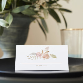 Nude Romantic Waterverf Florals Wedding Escort Plaatskaartje