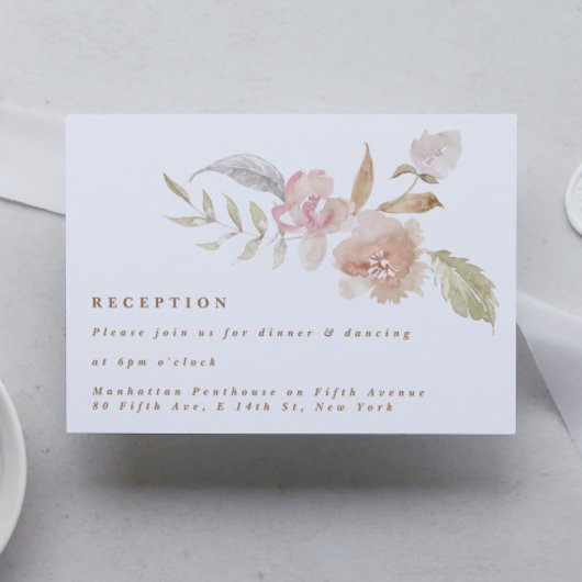 Nude Romantic Waterverf Florals Wedding Reception Informatiekaartje