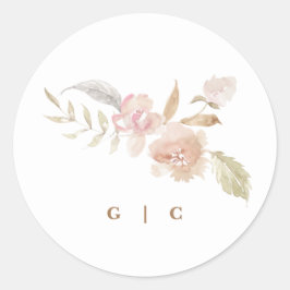 Nude Romantic Waterverf Florals Wedding Ronde Sticker