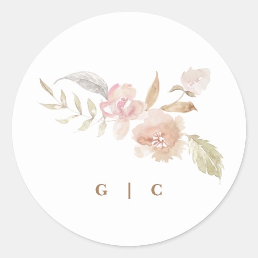 Nude Romantic Waterverf Florals Wedding Ronde Sticker (Voorkant)