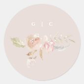 Nude Romantic Waterverf Florals Wedding Ronde Sticker (Voorkant)