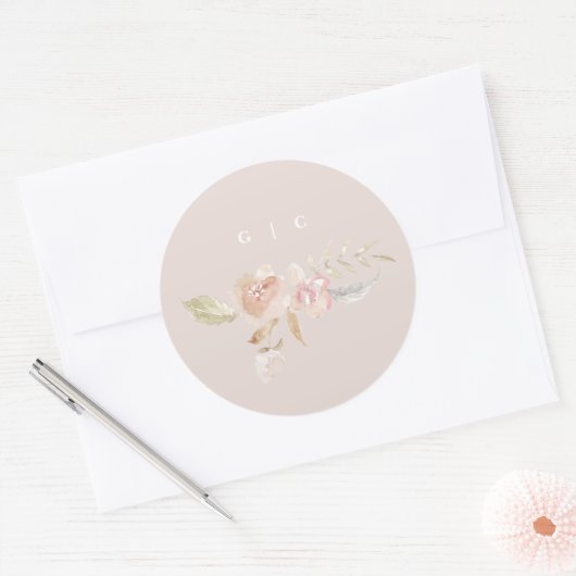 Nude Romantic Waterverf Florals Wedding Ronde Sticker (Envelop)