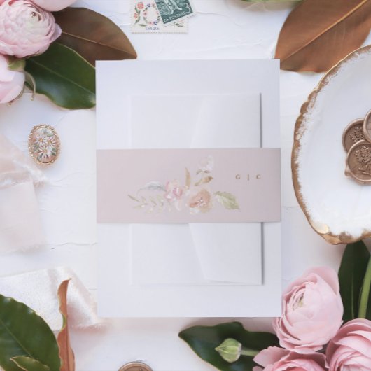 Nude Romantic Waterverf Florals Wedding Uitnodigingen Wikkel