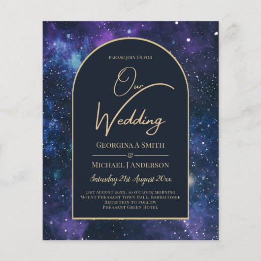NUDGET Sterrennacht Paars Blue Wedding INVITE Flyer (Voorkant)