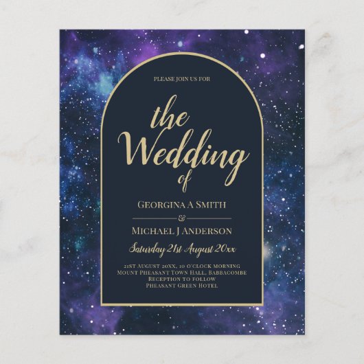 NUDGET Sterrennacht Paars Blue Wedding INVITE Flyer (Voorkant)