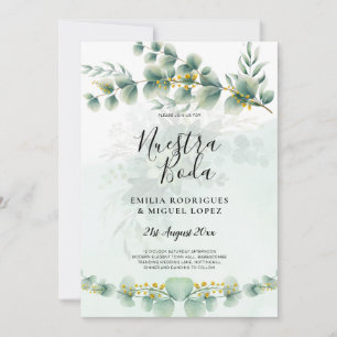 Nuesta Boda Greenery Gold Wedding Invitation Kaart