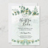 Nuesta Boda Groene Gebloemde Gouden Trouw Uitnodig Kaart (Voorkant)
