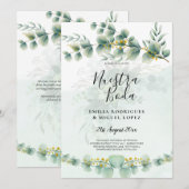 Nuesta Boda Groene Gebloemde Gouden Trouw Uitnodig Kaart (Voorkant / Achterkant)