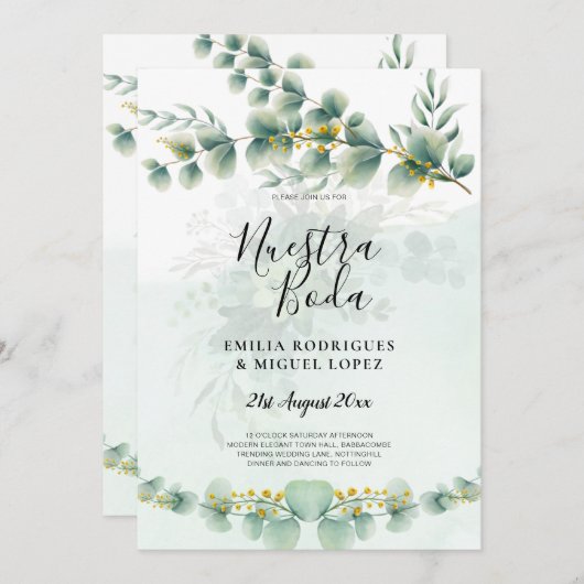 Nuesta Boda Groene Gebloemde Gouden Trouw Uitnodig Kaart