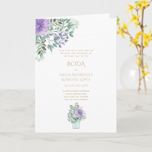 Nuestra Boda 4page FLORAL Spain Wedding INVITES Kaart (Gele Bloem)
