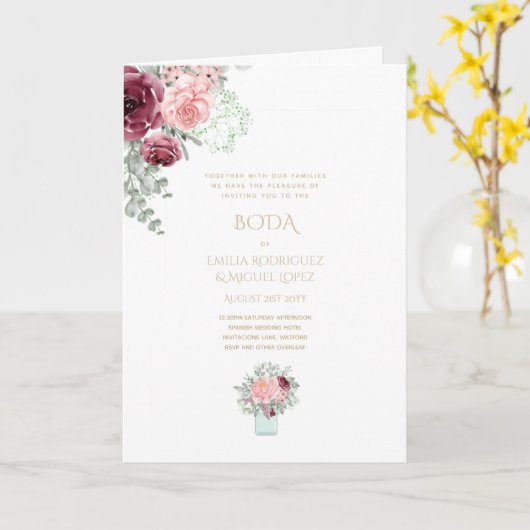 Nuestra Boda 4page FLORAL Spain Wedding INVITES Kaart (Gele Bloem)