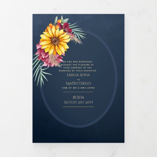 Nuestra Boda 6 pagina Zonnebloemen Weddenschap Drieluik Uitnodiging (Cover)
