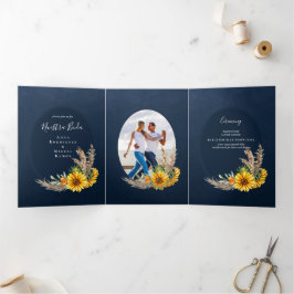 Nuestra Boda 6 pagina Zonnebloemen Weddenschap Drieluik Uitnodiging